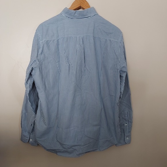 American Eagle Men's L Marchese Classic Fit Striped Dress Shirt Blue‎ White - Picture 3 of 8